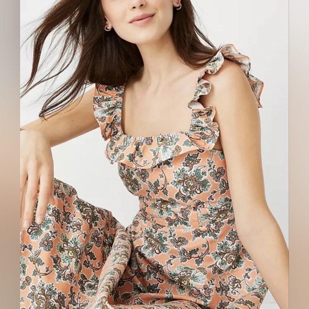 Ann Taylor Ruffle Linen Blend Floral Print Midi Dress - Picture 4 of 10